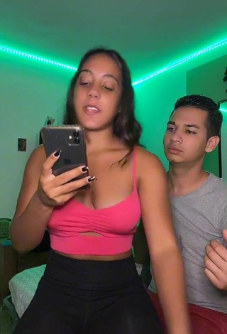 4. Sexy Camille & Loic Shows Cleavage in Pink Crop Top
