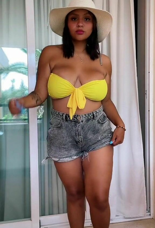 Beautiful Adelaida Tassoni Shows Cleavage in Sexy Yellow Bikini Top and Bouncing Tits
