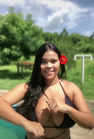 Adorable Allana Vasconcelos Shows Cleavage in Seductive Black Bikini and Bouncing Boobs