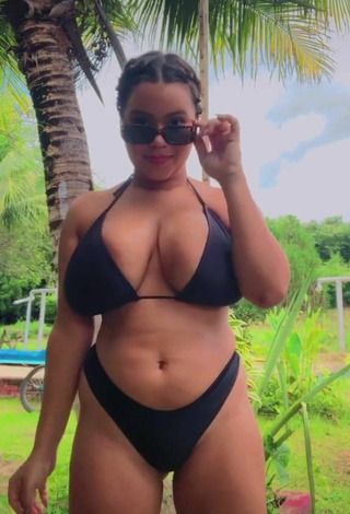 Lovely Allana Vasconcelos Shows Cleavage in Black Bikini and Bouncing Boobs