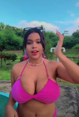 Really Cute Allana Vasconcelos Shows Cleavage in Pink Bikini and Bouncing Tits