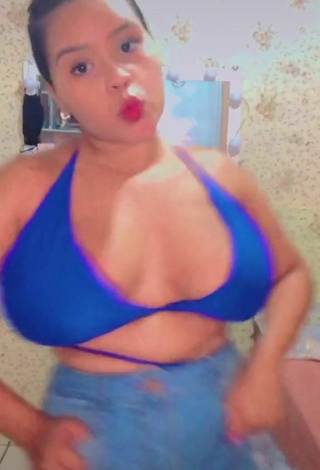 Cute Allana Vasconcelos Shows Cleavage in Blue Bikini Top and Bouncing Boobs