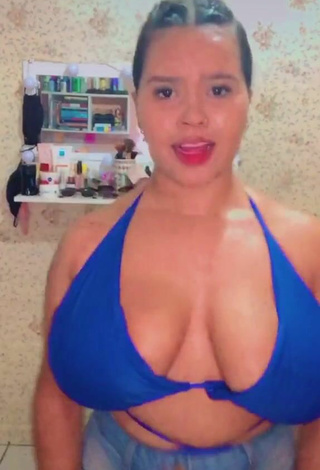2. Cute Allana Vasconcelos Shows Cleavage in Blue Bikini Top and Bouncing Boobs