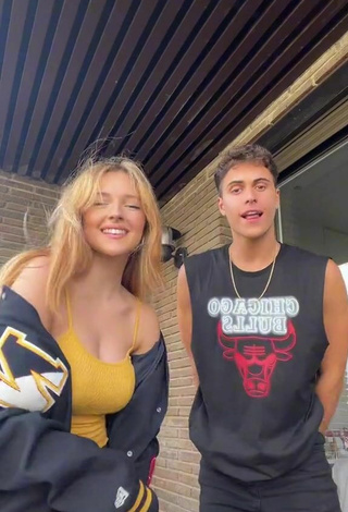 Cute Amaia Amunarriz Shows Cleavage in Yellow Crop Top and Bouncing Boobs