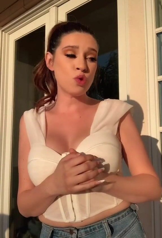 5. Beautiful Kaelyn Shows Cleavage in Sexy White Crop Top