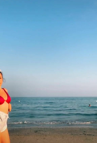 Sweet Beatrice Cossu Shows Cleavage in Cute Red Bikini Top at the Beach