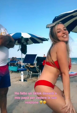 4. Cute Beatrice Cossu Shows Cleavage in Red Bikini and Bouncing Boobs at the Beach