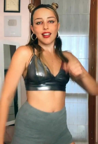1. Sweet Beatrice Cossu Shows Cleavage in Cute Silver Crop Top and Bouncing Boobs