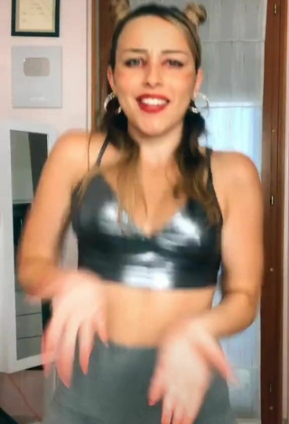 4. Sweet Beatrice Cossu Shows Cleavage in Cute Silver Crop Top and Bouncing Boobs