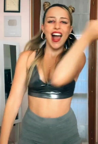 5. Sweet Beatrice Cossu Shows Cleavage in Cute Silver Crop Top and Bouncing Boobs