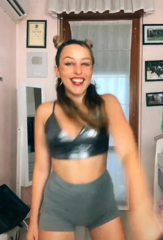 4. Erotic Beatrice Cossu Shows Cleavage in Silver Crop Top and Bouncing Tits