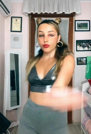1. Amazing Beatrice Cossu Shows Cleavage in Hot Silver Crop Top and Bouncing Tits