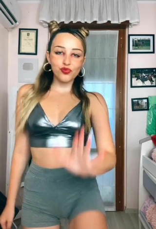 3. Amazing Beatrice Cossu Shows Cleavage in Hot Silver Crop Top and Bouncing Tits