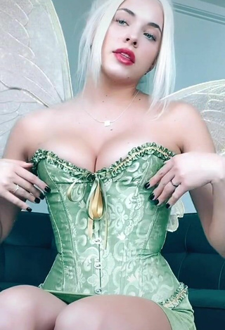 Hot Bella Martinez Shows Cleavage in Light Green Corset