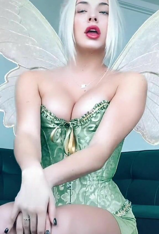 2. Hot Bella Martinez Shows Cleavage in Light Green Corset
