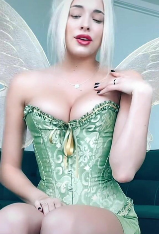 4. Hot Bella Martinez Shows Cleavage in Light Green Corset