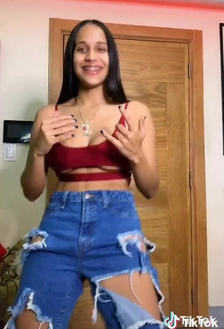 3. Hot Camila Mejia Shows Cleavage in Red Crop Top and Bouncing Tits