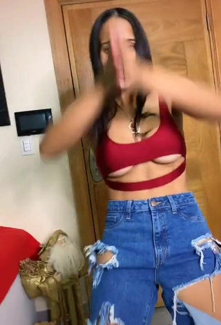 5. Hot Camila Mejia Shows Cleavage in Red Crop Top and Bouncing Tits