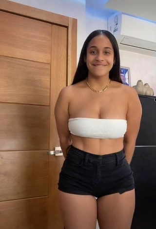 Sexy Camila Mejia Shows Cleavage in White Tube Top and Bouncing Boobs