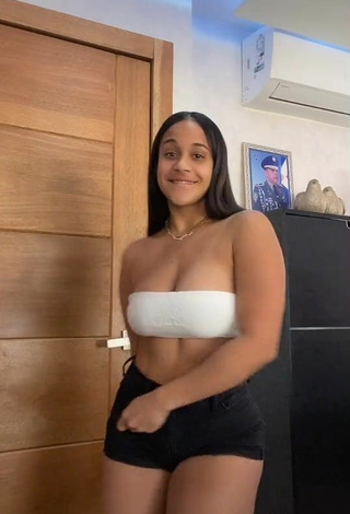 2. Sexy Camila Mejia Shows Cleavage in White Tube Top and Bouncing Boobs