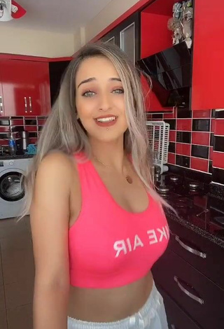 3. Beautiful Cemre Shows Cleavage in Sexy Pink Crop Top