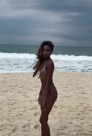 2. Beautiful diveludo Shows Cleavage in Sexy Zebra Bikini at the Beach
