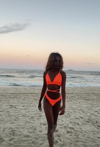 3. Cute diveludo in Electric Orange Bikini at the Beach