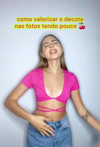 Cute Eve Cardoso Shows Cleavage in Pink Crop Top