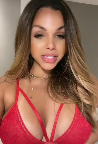 Sexy Gabily Shows Cleavage in Red Bra
