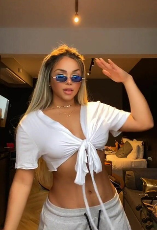 Alluring Gabily Shows Cleavage in Erotic White Crop Top