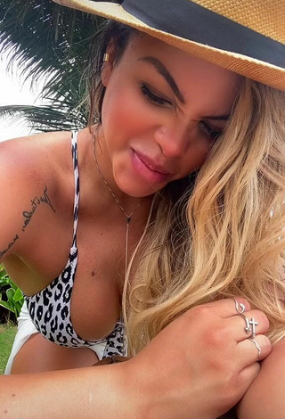 Cute Gabily Shows Cleavage in Leopard Swimsuit