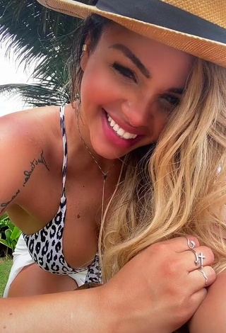 2. Cute Gabily Shows Cleavage in Leopard Swimsuit