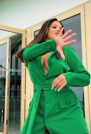 Sexy Gabily Shows Cleavage in Green Dress and Bouncing Breasts
