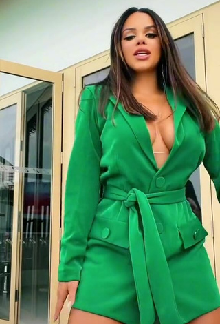 3. Sexy Gabily Shows Cleavage in Green Dress and Bouncing Breasts
