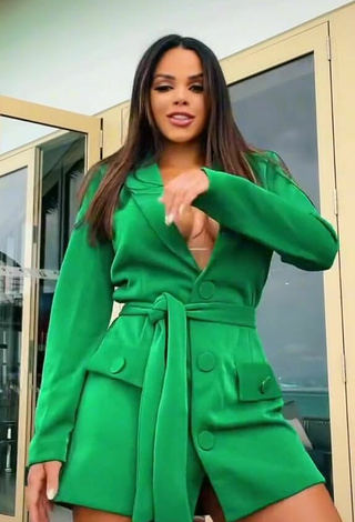 4. Sexy Gabily Shows Cleavage in Green Dress and Bouncing Breasts