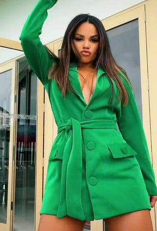 5. Sexy Gabily Shows Cleavage in Green Dress and Bouncing Breasts