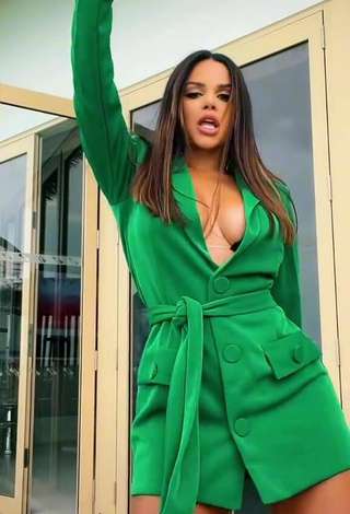 6. Sexy Gabily Shows Cleavage in Green Dress and Bouncing Breasts
