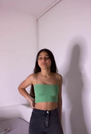 1. Hot Houria Hocini Shows Cleavage in Green Crop Top and Bouncing Breasts