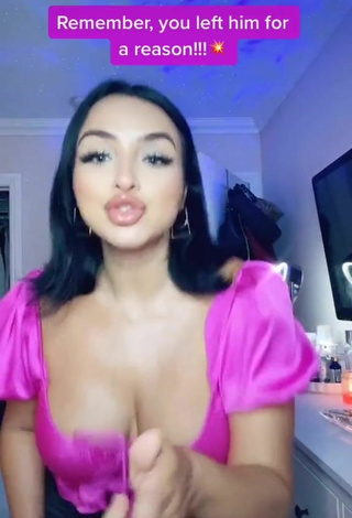 2. Sweet Alma Ramirez Shows Cleavage in Cute Pink Crop Top and Bouncing Breasts