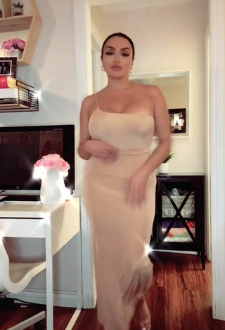 6. Sweet Alma Ramirez Shows Cleavage in Cute Beige Dress and Bouncing Breasts