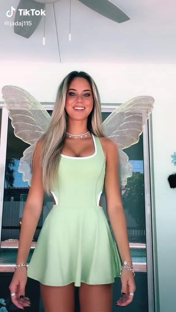Cute Jada Jenkins Shows Cleavage in Olive Dress | sexyfilter.com
