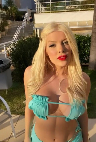 Pretty Jaquelline Shows Cleavage in Blue Bikini and Bouncing Tits