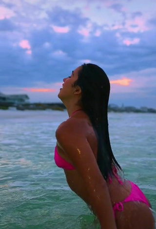 Hot Karina Prieto Shows Cleavage in Pink Bikini in the Sea