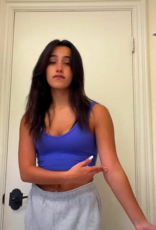 Seductive Karina Prieto Shows Cleavage in Blue Crop Top