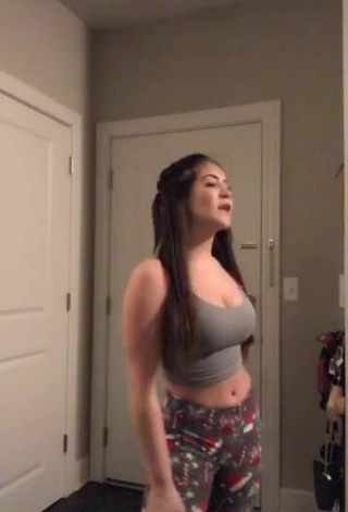 Pretty Lizzy Wurst Shows Cleavage in Grey Crop Top