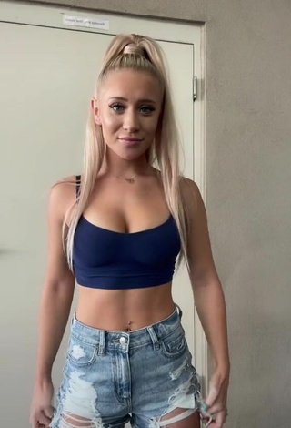 1. Cute Lizzy Wurst Shows Cleavage in Blue Crop Top and Bouncing Boobs