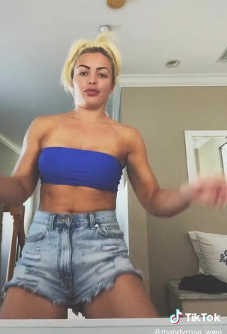 5. Sexy Mandy Rose Shows Cleavage in Blue Tube Top