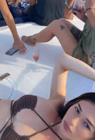 Sexy Maia Kvitashvili in Brown Bikini Top on a Boat