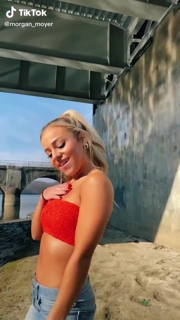 Sexy Morgan Moyer in Red Tube Top at the Beach | sexyfilter.com