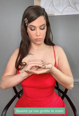Cute Océane Shows Cleavage in Red Dress and Bouncing Boobs